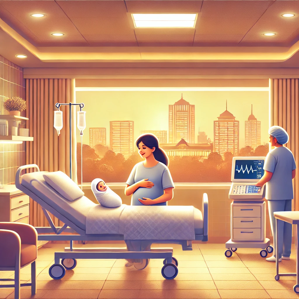 DALL·E-2024-12-11-11.00.54-A-serene-digital-illustration-of-a-modern-maternity-hospital-setting-in-Mumbai-showcasing-a-happy-mother-and-newborn-baby-in-a-comfortable-delivery-s What Women Need During Pregnancy: A Comprehensive Guide