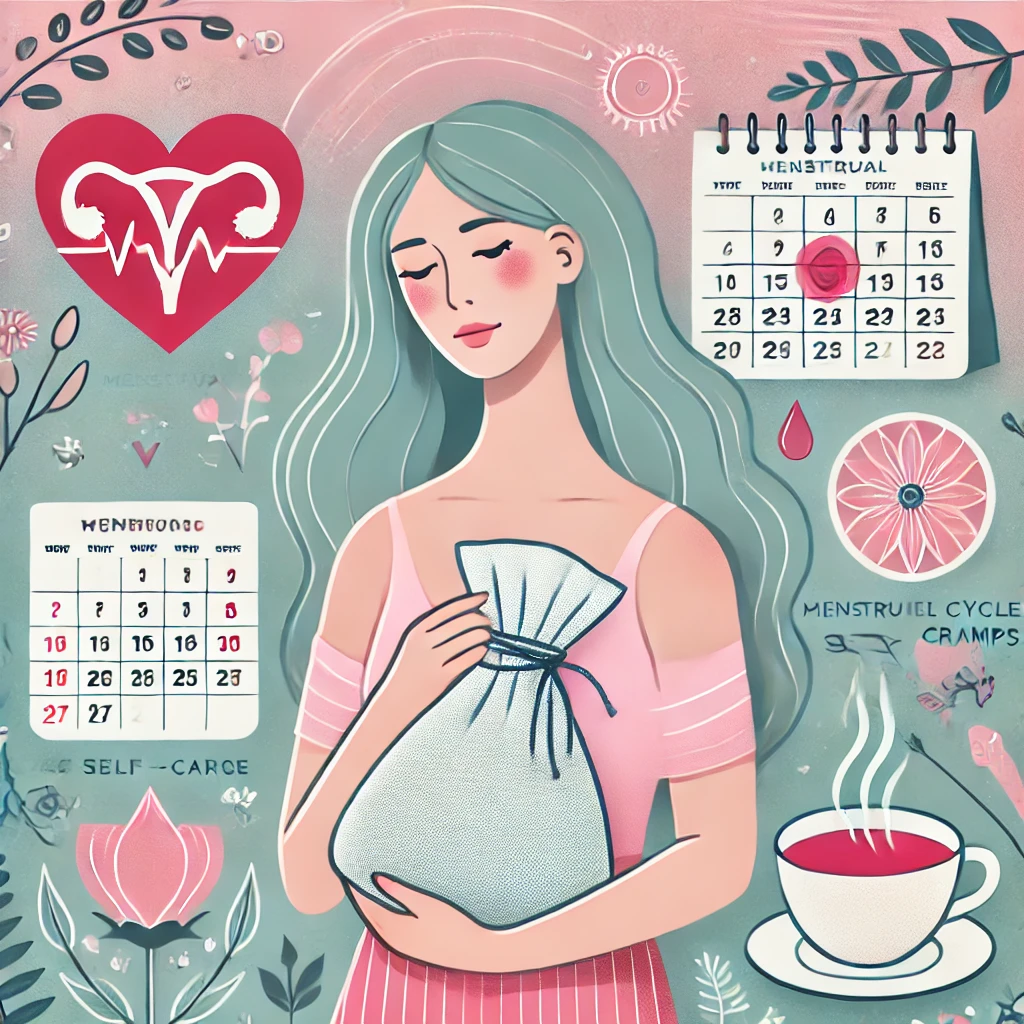 DALL·E-2024-12-24-11.19.44-An-informative-and-empowering-illustration-for-womens-health-featuring-a-young-woman-holding-a-hot-water-bag-to-ease-menstrual-cramps.-The-background Understanding Women’s Period Problems and Solutions